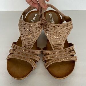 Patrizia By Spring Step Rose Gold Embellished Wedge Sandals Size 9 Slingback